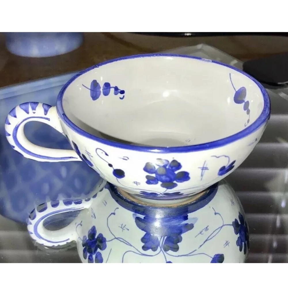 VNTG SANTARELLI POTTERY ITALY CUP COBALT HAND SIGN